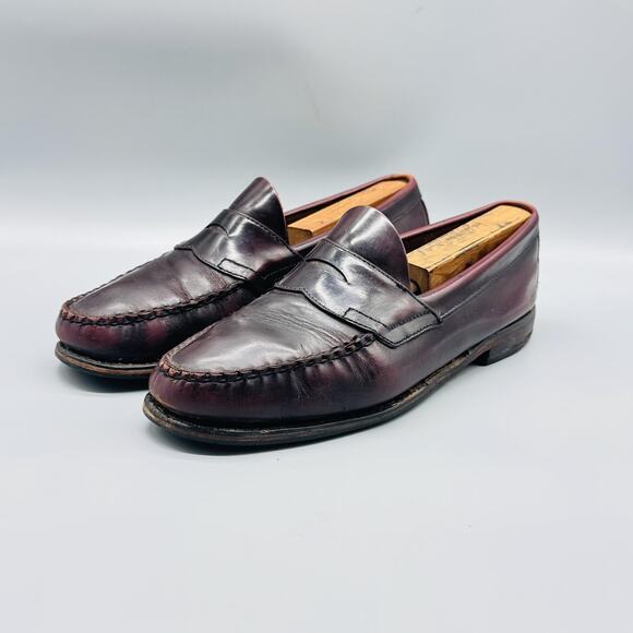 GH Bass & Co Weejuns Shoes Mens 9.5 Burgundy Leather Penny Loafers Slip On Dress - Picture 3 of 11
